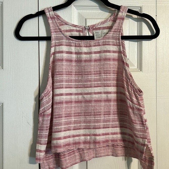 SATURDAY SUNDAY Anthropologie Small Pink White Striped Crop Top Sleeveless - Picture 2 of 7
